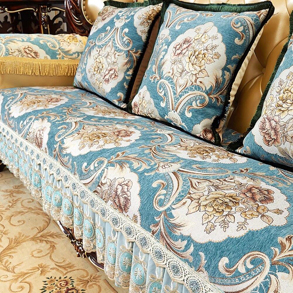 Роскошный чехол для дивана в стиле ретро в европейском стиле, противоскользящий чехол для четырех сезонов, универсальный секционный чехол для дивана, защитные чехлы для мебели