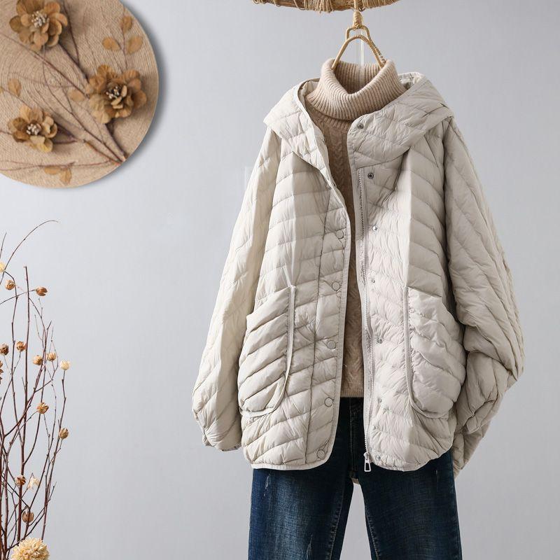 Зимняя легкая куртка-пуховик для женщин, белое утиное пуховое пальто, свободная повседневная парка с капюшоном, ветрозащитная базовая верхняя одежда