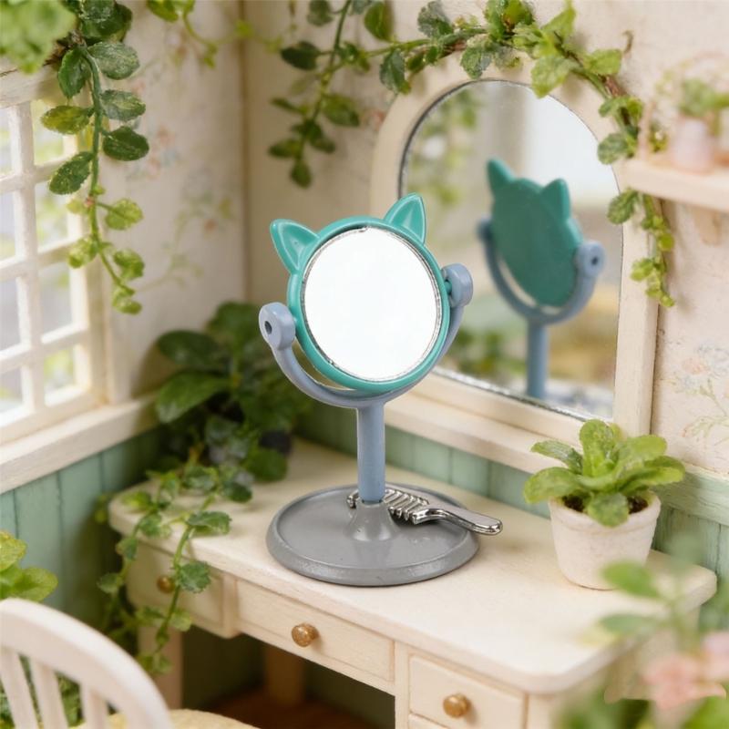 1:12 Scale Doll House Miniature Vanity Mirror With Comb Set For Realistic Scene Setting Decoration Doll Accessories
