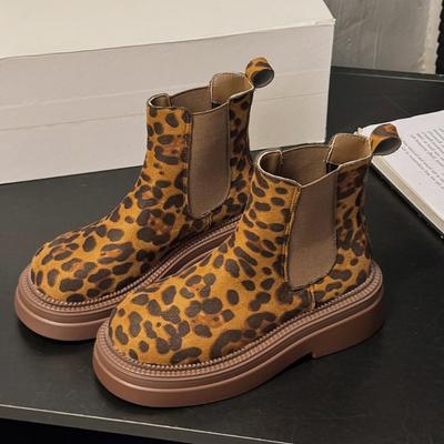 Ботильоны на платформе с леопардовым принтом, женская обувь, массивные каблуки «челси», замшевые осенние трендовые женские ботинки 2024 года, дизайн, зима, снег, Botas Mujer