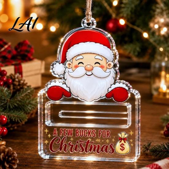 Holiday Tree Hanging Decoration Christmas Money Holder Ornaments Acrylic Gingerbread Snowman Santa Cash Stocking Stuffer for Gift Xmas Tree,