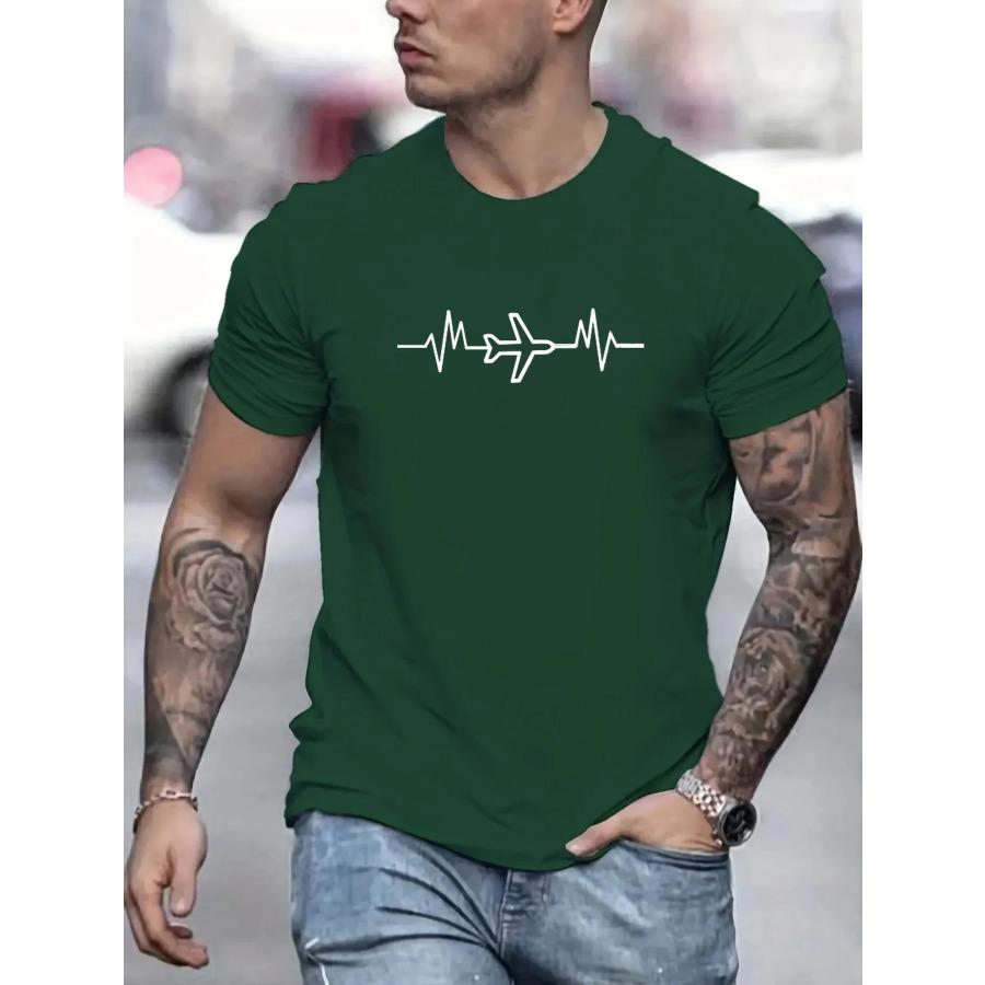 Men's 100% Cotton Summer Loose Size Creative Aircraft Graphic Print Casual Fit Round Neck Short Sleeve T-shirt Top