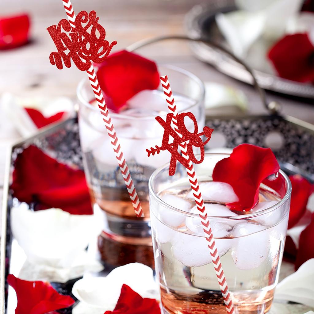24 бумажных трубочки ко Дню святого Валентина, одноразовые украшения из соломинок, одноразовые бумажные трубочки, принадлежности для украшения вечеринок