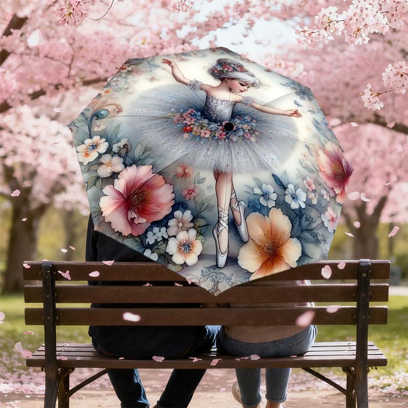 1PC flower ballerina Umbrella-8-Rib Reinforced, Automatic Open, Lightweight & Durable, Cute Fashion Accessory for Outdoor-A1234