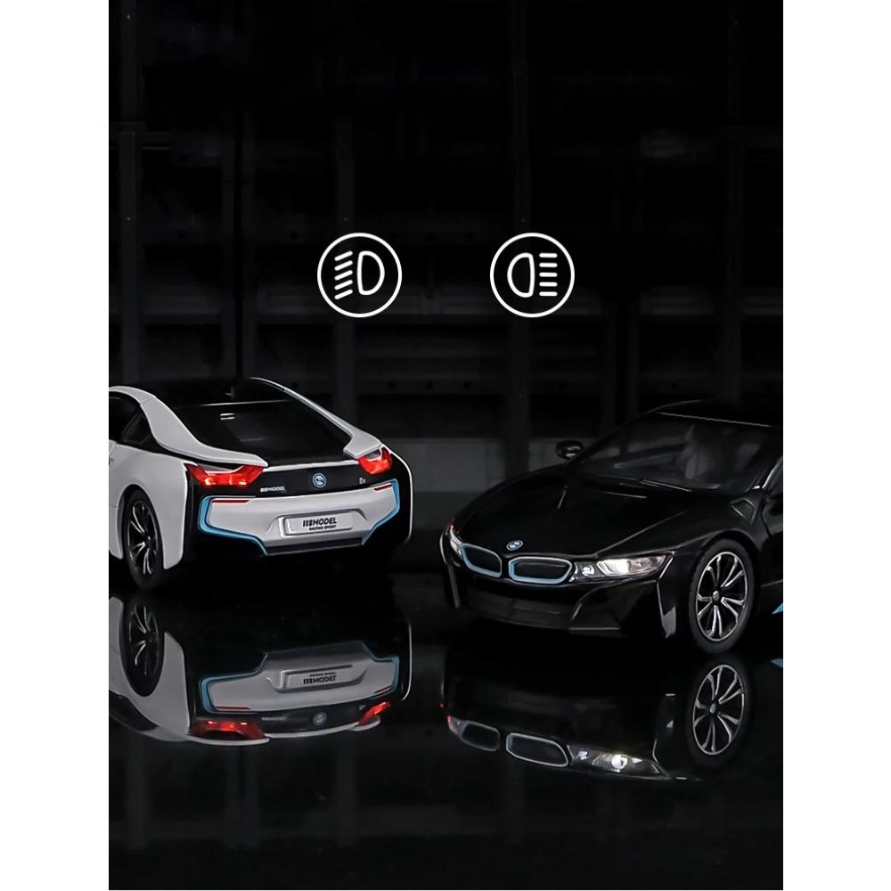 1/24 BMW I8 Supercar Модель автомобиля из сплава Литые металлические игрушечные транспортные средства Звук Свет Моделирование Коллекционные предметы Хобби Детские игрушки Подарки