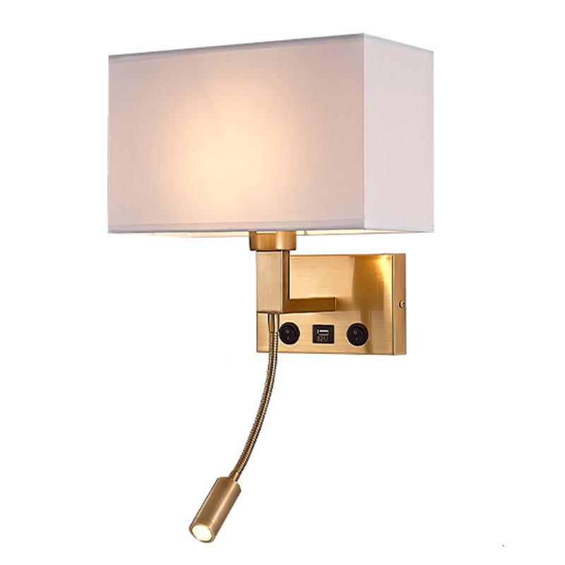 3104 5 Вт прикроватный настенный светильник для коридора со светодиодным светильником на гибкой ножке и портом USB - черный / коричневый плафон / белый свет