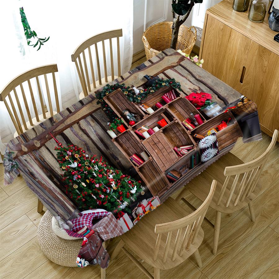 Christmas Tree Tablecloth Fireplace Gift And Socks Decoration Pattern Rectangular Round Table Cloth Cover Towel