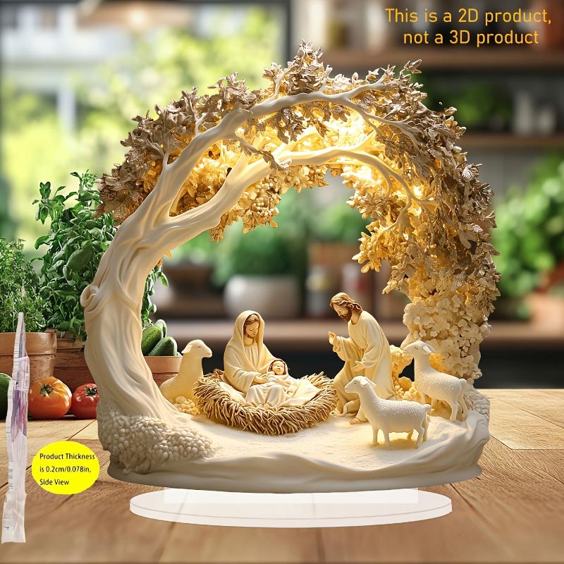Desktop Decor Family Statue Jesus Tree Of Life Newborn Acrylic Flat Plate Desktop Decoration Ornaments For Home Decor