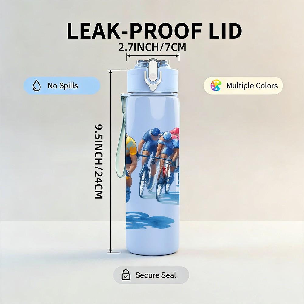 1PC Cyclist Group Silhouette Art 750ml Color Plastic Sports Water Bottle Leakproof Flip Straw Lid Suitable for Sports Office Home Use