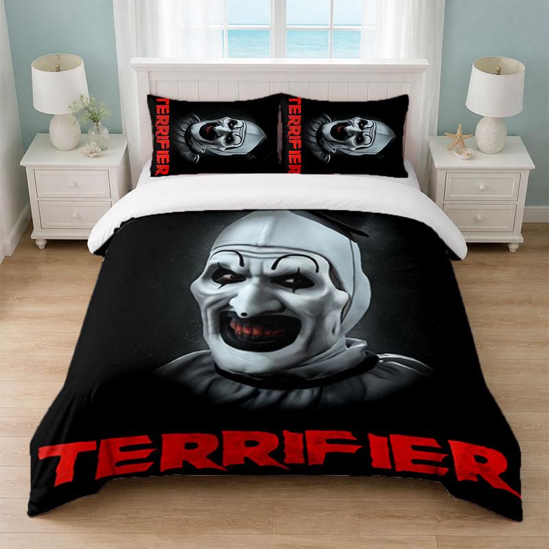 Terrifier Art the Clown Bedroom 3Pcs Bedding Set Soft Bed Sheet Pillowcases Home Bedding Decoration