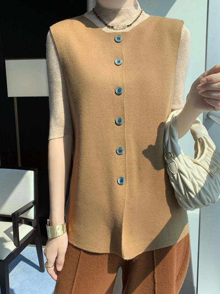 Women's Loose Fit Merino Wool Knit Sleeveless Vest Cardigan - Spring/Summer