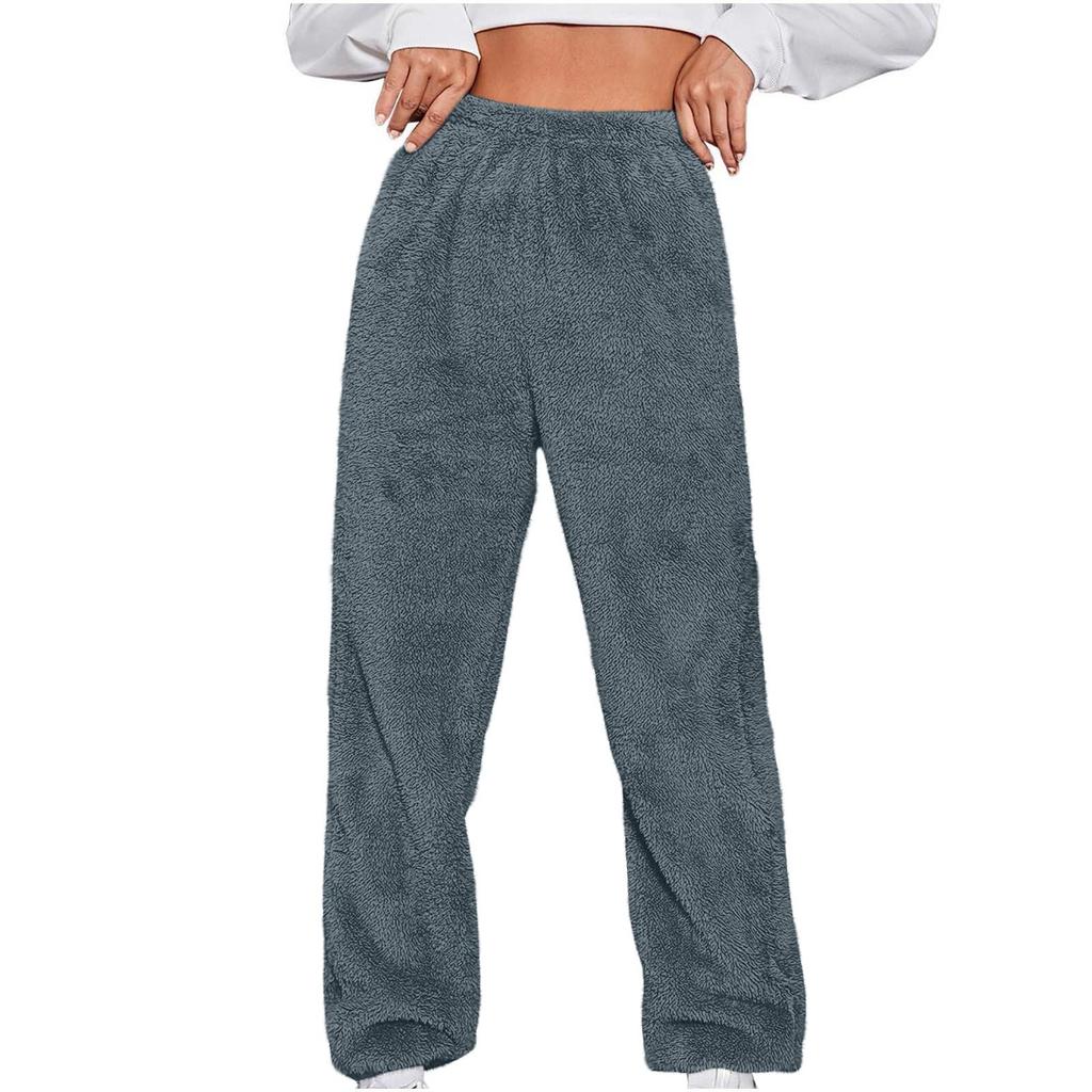 Women's Fashionable Relaxed-Fit Trousers Sporty Fleece-Lined Solid-Colour Cuffed Trousers