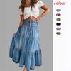25th Anniversary Bohemian A-line Tiered Denim Midi Skirt