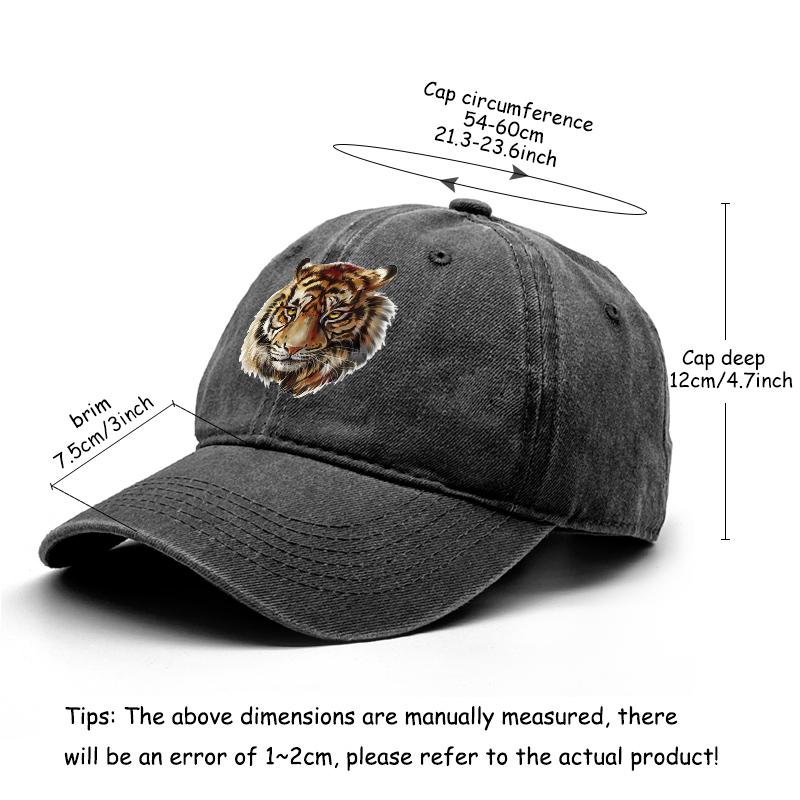 Tiger Head Print Adjustable Caps HD Animal Heads Man's Cap Casual Vintage-Inspired Snapback Baseball Hat One Size Fits All