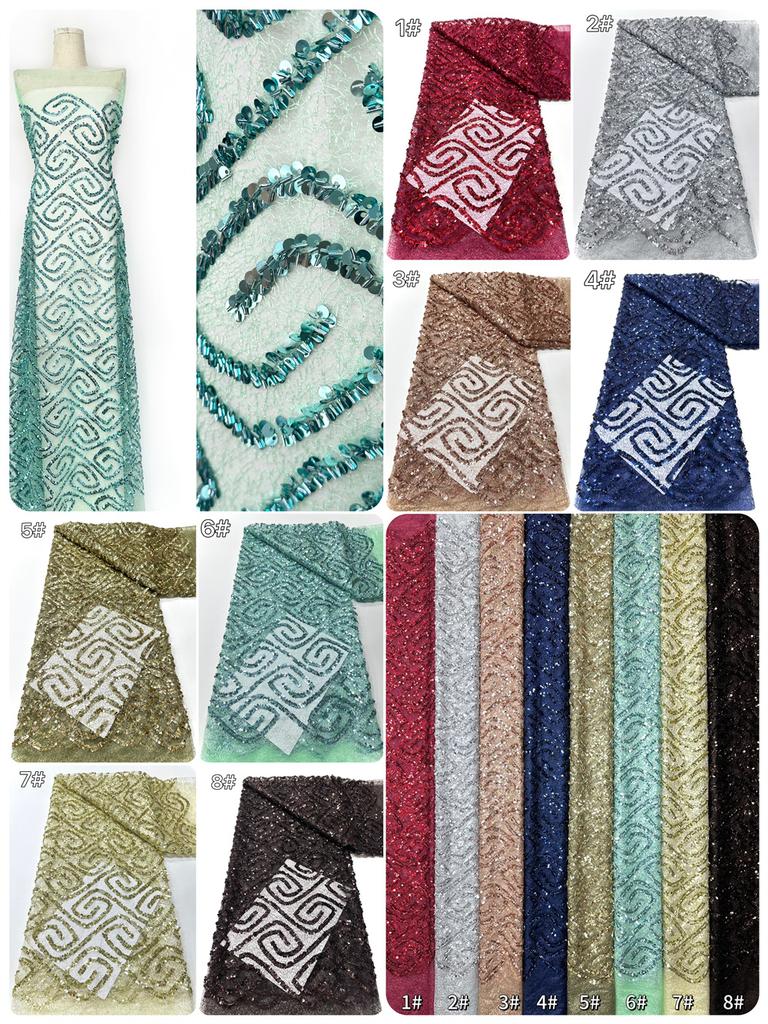 Wholesale 2026 High Quality Sequins French Lace Fabric Mesh Lace African Nigerian Embroidered Tulle Lace Fabric 5 Yards Dress