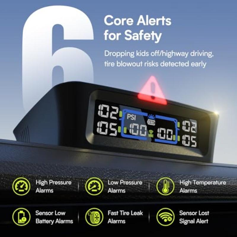TM12 Система мониторинга давления в шинах RV, TPMS с USB/солнечной зарядкой, Последняя версия 2026 года, Комплект Макс.. 12,6 режимов будильника, дальность 50 футов