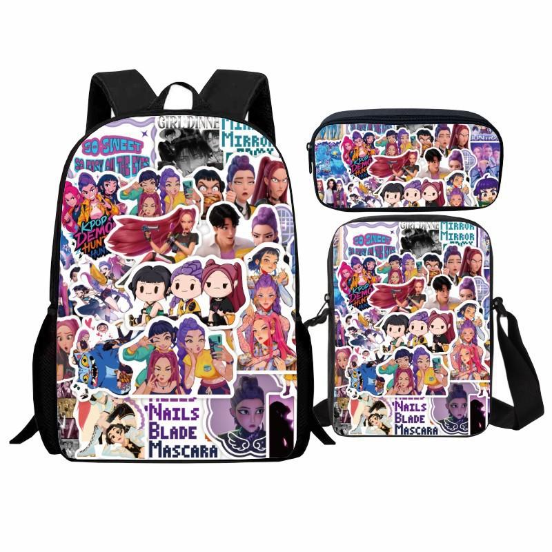 Kpop Hunter Girl Group Student Backpack Set 3-in-1 Cartoon School Bag with Shoulder Bag and Pencil Case