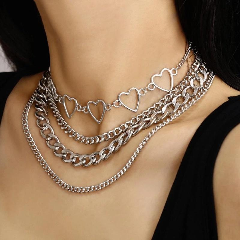 Multi Layer Hollow Heart Choker Necklace for Women Girls Summer Metal Necklaces Party Beach Jewelry Gifts