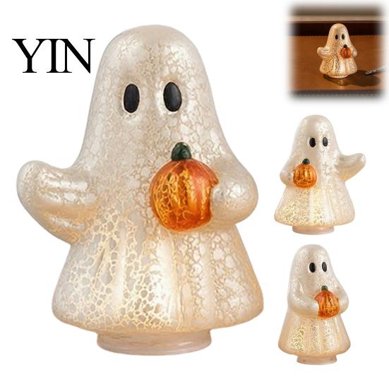 Glowing Ghost Figurine Light-Up Cute Resin Figurine, Desktop Ornament, Warm Creative Housewarming Gifts Light Halloween Statue for Bedroom Shelf