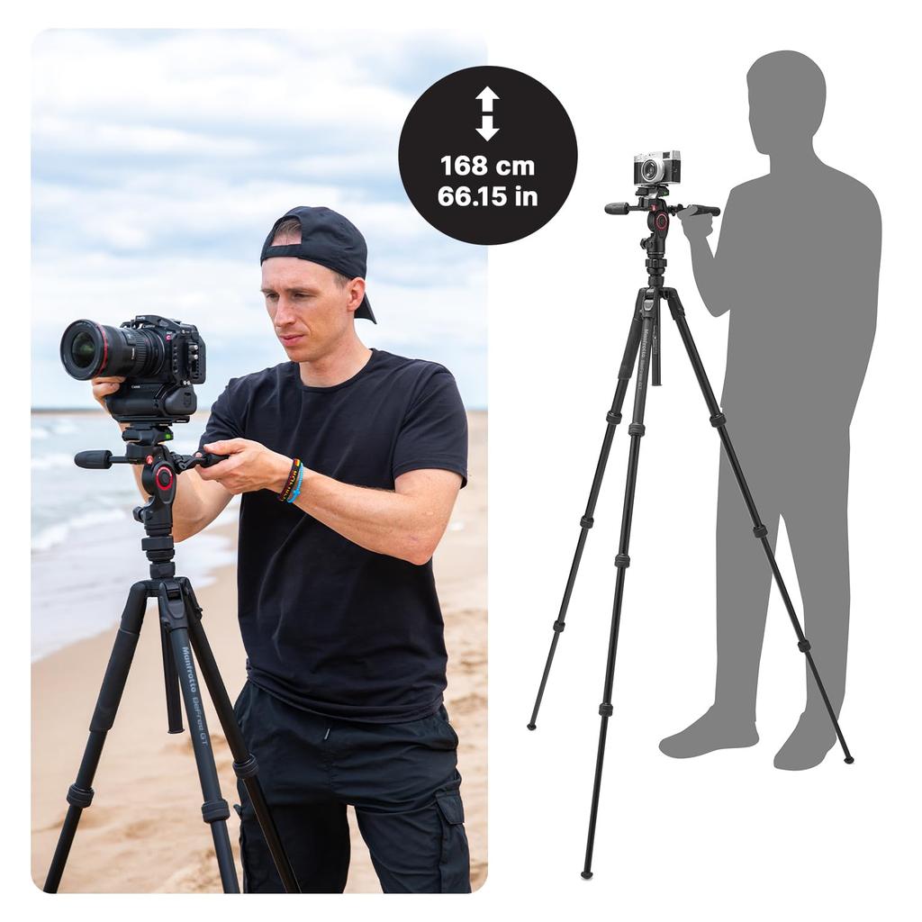 Manfrotto Befree GT PRO Professional Travel Tripod Kit with Fluid Head Leveling Column for Aluminum Screw DSLR Mirrorless Camera Accessories 3-Way