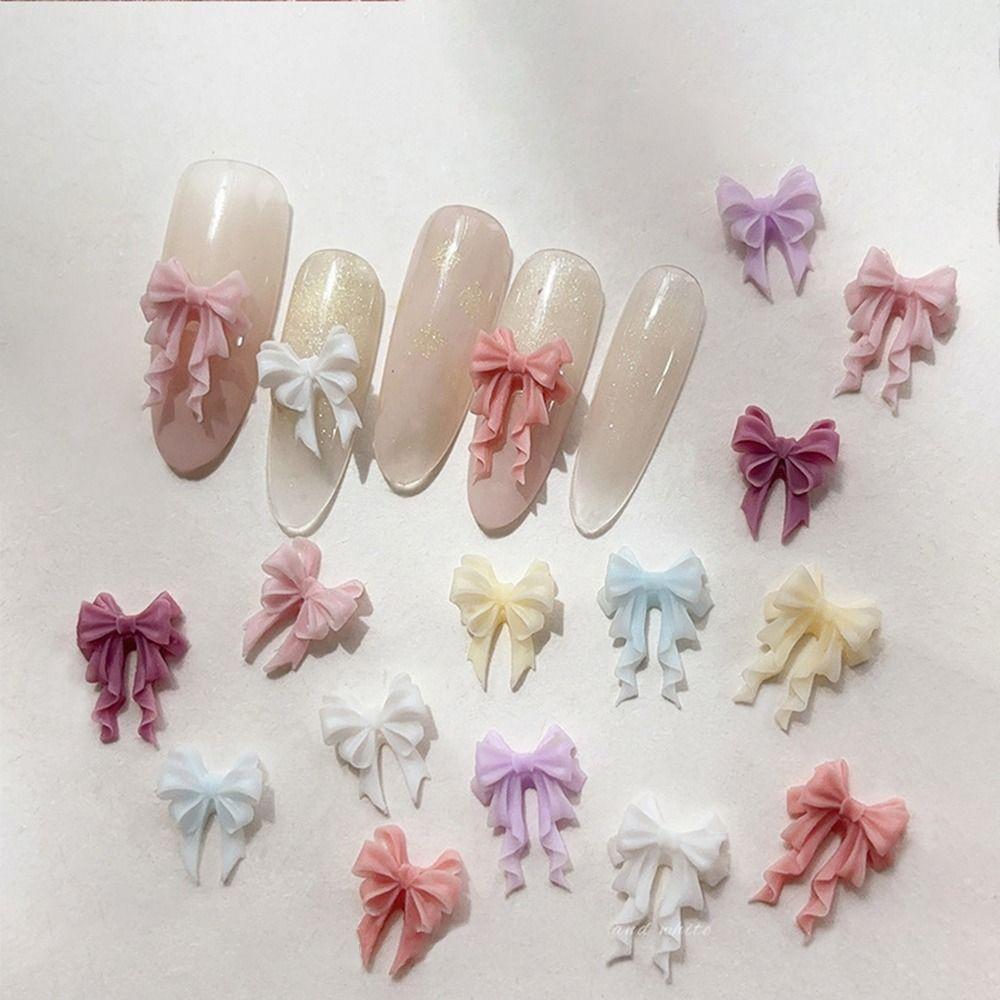 30PCS Multiple Colors Fairy Waved Pearl Bowknots Resin Material Minimalist Design Resin Nail Art Charms Bowknot Shape