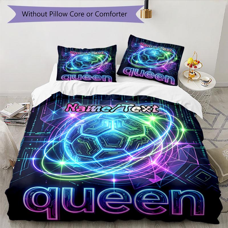 3PC Custom Name Futuristic Soccer Queen Bedding Set Printed Bedding Set Duvet Cover Closure Includes 1 Duvet Cover & 73 Pillowcases for Bedroom