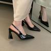 Туфли на высоком каблуке женские летние универсальные толстые каблуки нишевые высококачественные босоножки с заостренным носком для девочек одинарные туфли