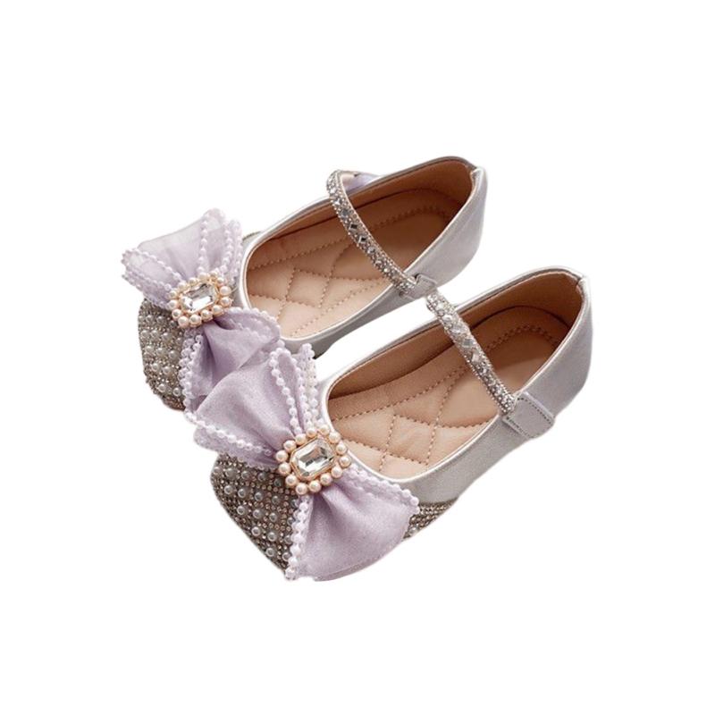 Детские кожаные туфли для девочек, украшенные стразами и жемчугом, вечерние танцевальные туфли принцессы для девочек на одинарной подошве, детская обувь для выступлений