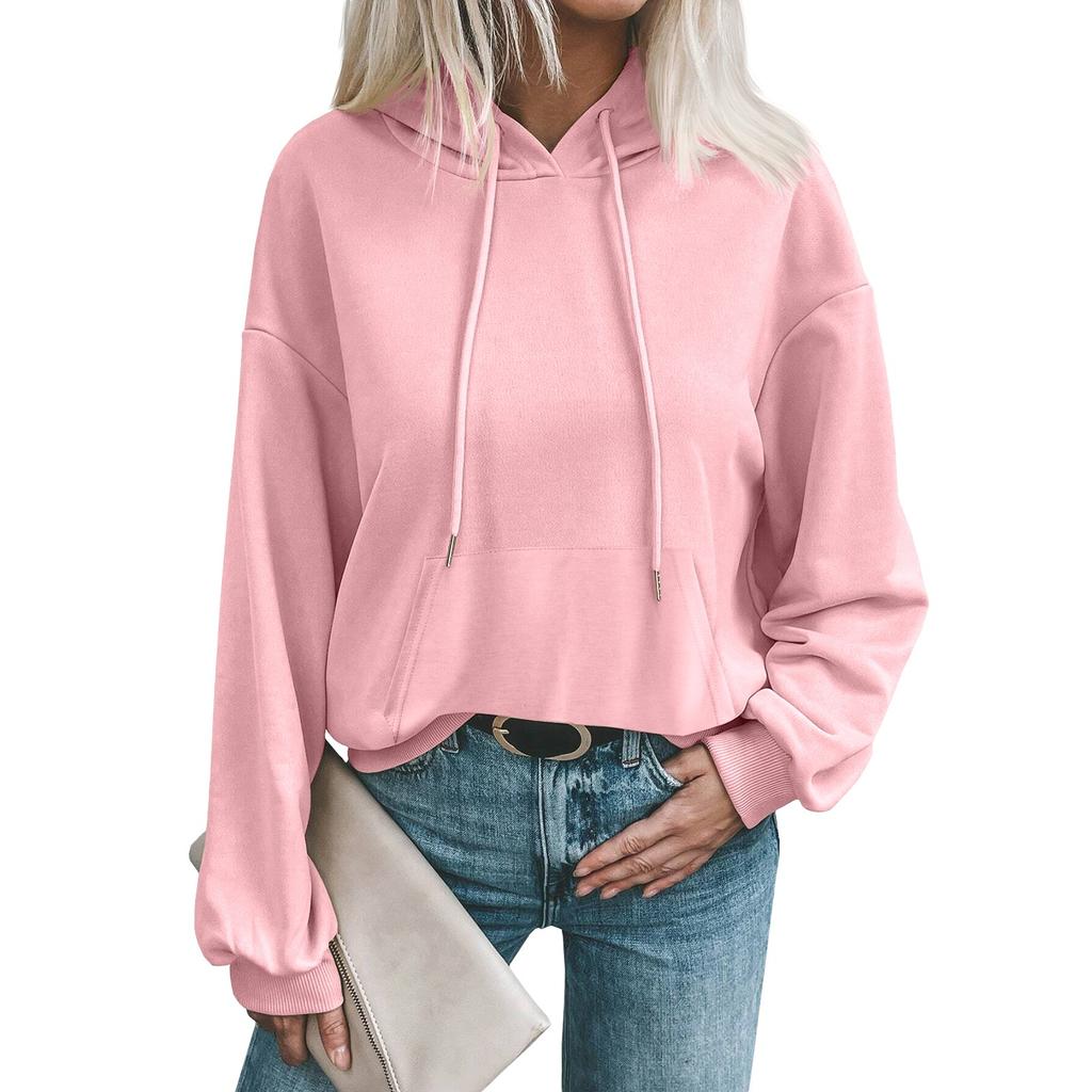 Женский модный осенне-зимний однотонный повседневный свободный свитер с длинными рукавами и капюшоном