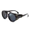 Retro Round Sunglasses for Men Steampunk Vintage Eyewear Light Women Sunglasses Plastic Frame Leather Wear B2532 [FEISEDY]