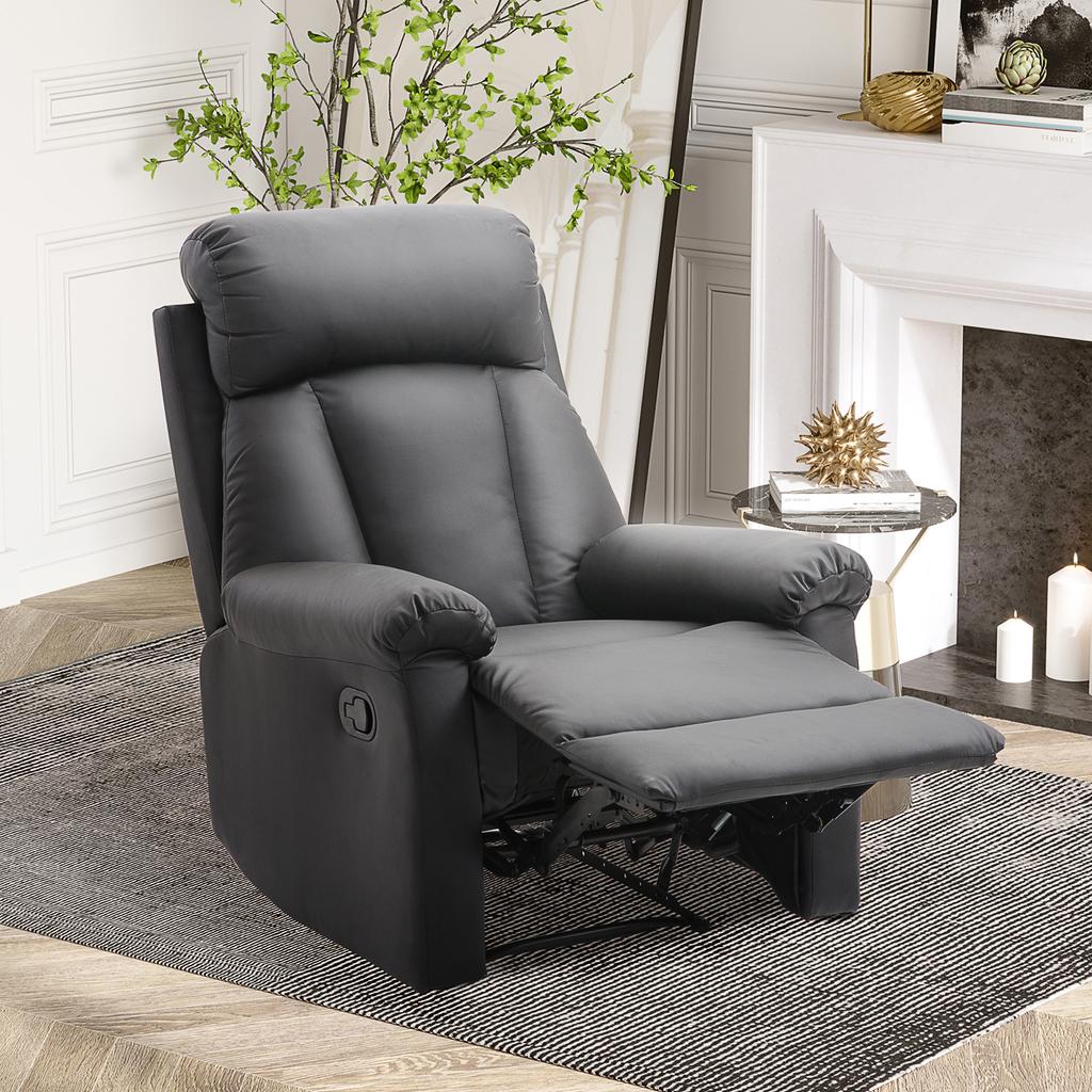 Recliner TV chair with reclining function, manually adjustable relaxation chair made of faux leather for living room, black