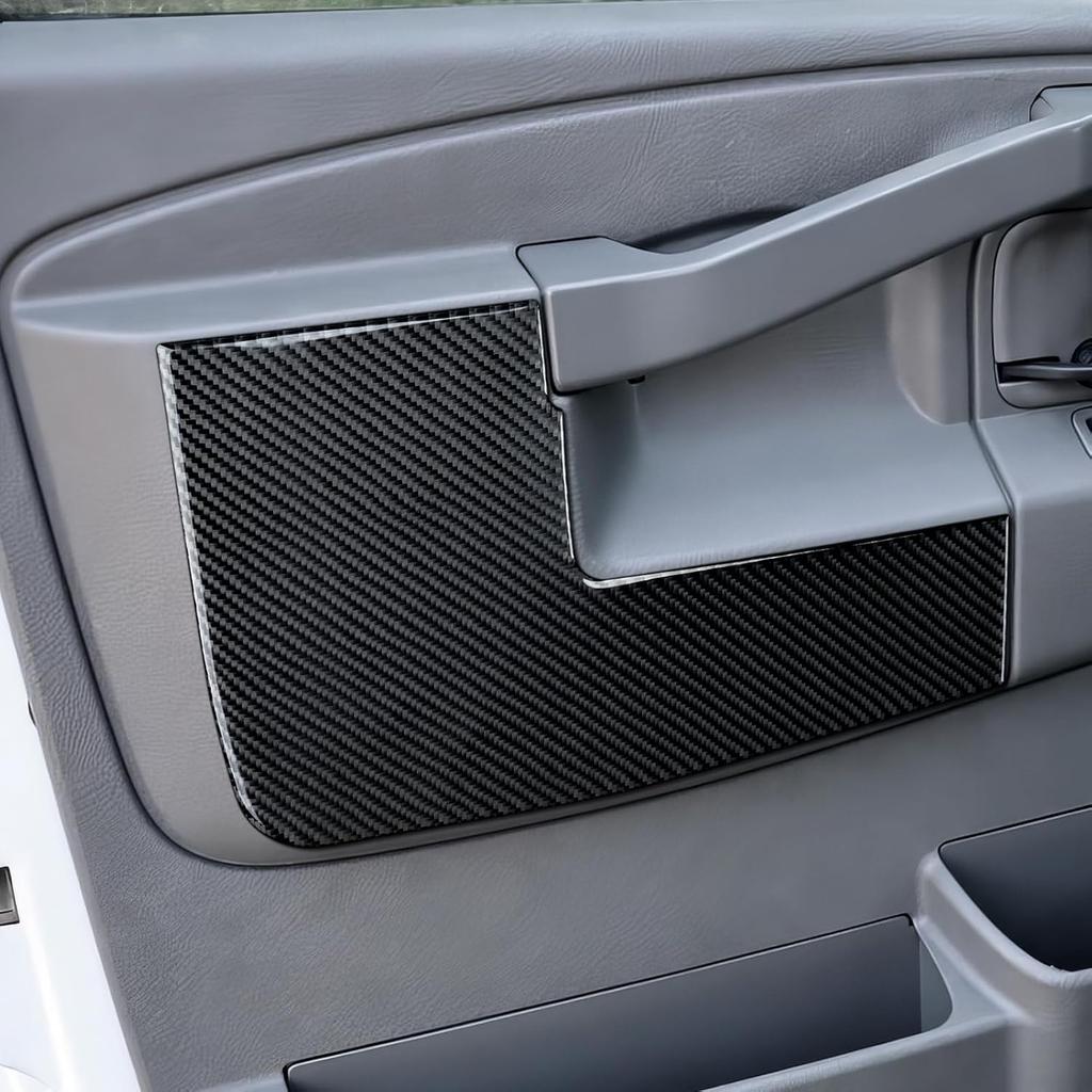 for Express Door Panel Carbon Fiber Cover Trim Decals Accessories for Chevrolet Express/GMC Savana 1500 2500 3500 2003 - Present Interior Sticker