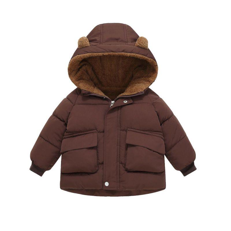 2-8 Years Kids Fleece-Lined Thickened Hooded Jacket Winter Coat