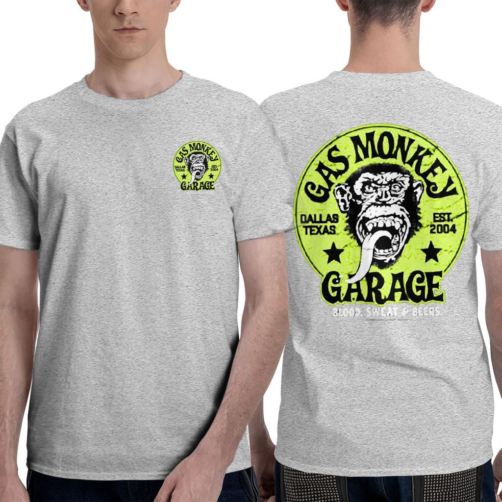 New Men's Double Sided Gas Monkeys Garage Printed Cotton T-Shirt Summer Short Sleeve O-neck Tees Streetwear Oversized Tops