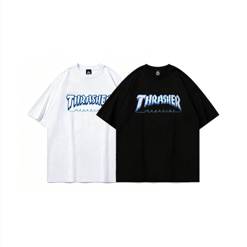 Летняя футболка Thrasher Skateboard Magazine с принтом букв Мужская Женская Оверсайз Хлопок Короткий Рукав Повседневная Уличная Одежда Футболка Топ