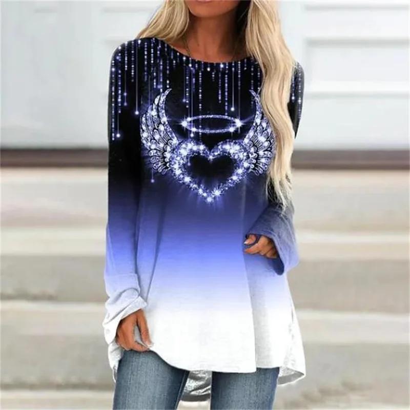 Women Autumn and Winter Clothes Casual Long Sleeve Tops Ladies 3D Printed Shirts Loose Tunic T-shirts Pullover Blouses