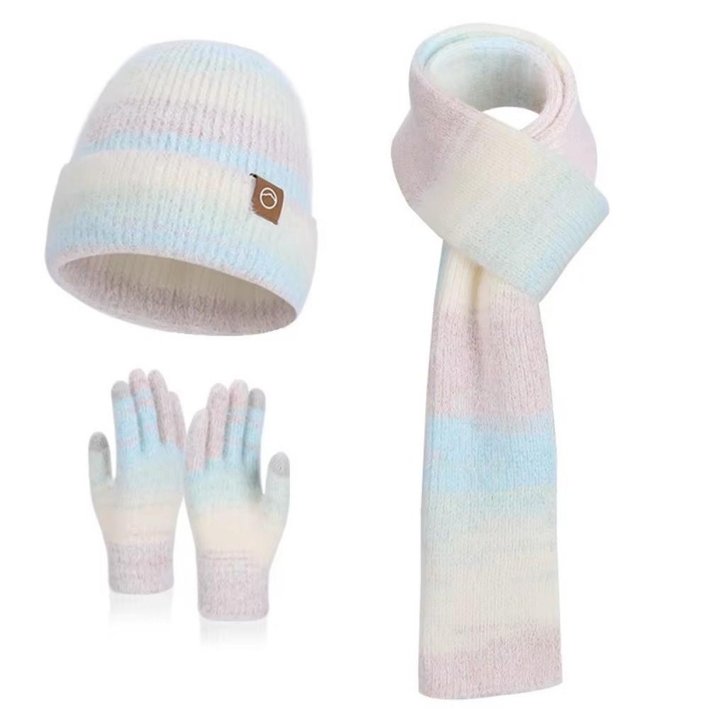 Thickened Cap Gloves Scarf Set Knitted Cycling Beanies Outdoor Women Skullcap