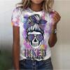 Skull Print Womens T-Shirt Black Ladies Casual Basis O-Collar White Fashion Loose Shirt Short Sleeve Ladies T-Shirt Rose Skull