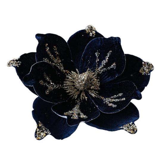 Artificial Poinsettia Flower Picks Velvet Glitter Magnolia Flower with Stem Christmas Tree Ornaments for Xmas New Year Party Wedding Holiday Decor