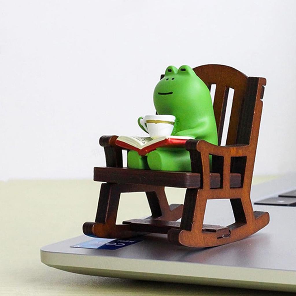 Милая статуэтка лягушки Миниатюрная фигурка лягушки для украшения стола в помещении Идеально подходит для книжной полки, офиса, животное, фигурка феи