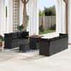 10-Piece Garden Sofa with Cushions Black Poly Rattan Acacia, 3-Piece Dining Set with Cushions Rattan 3363394