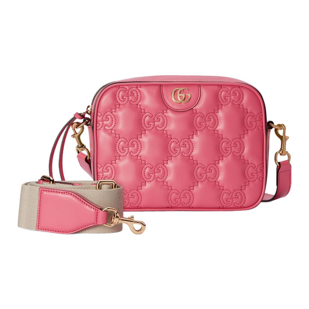 Gucci GG Matelassé Gold Logo Leather Canvas Backpack Leather Shoulder Bag Tote Crossbody Small Pink Women bags 702234-UM8HG-8550