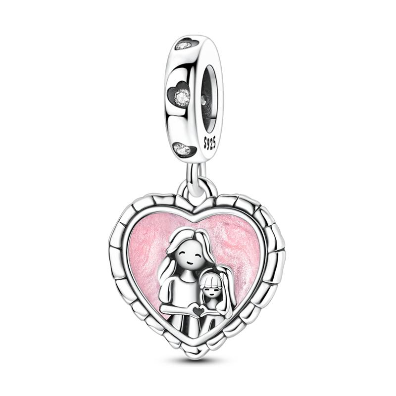 925 Silver Charm Bead Mother's Day Love Heart Family Charms Beads Pendants Fit Bracelet Women Jewelry Gifts