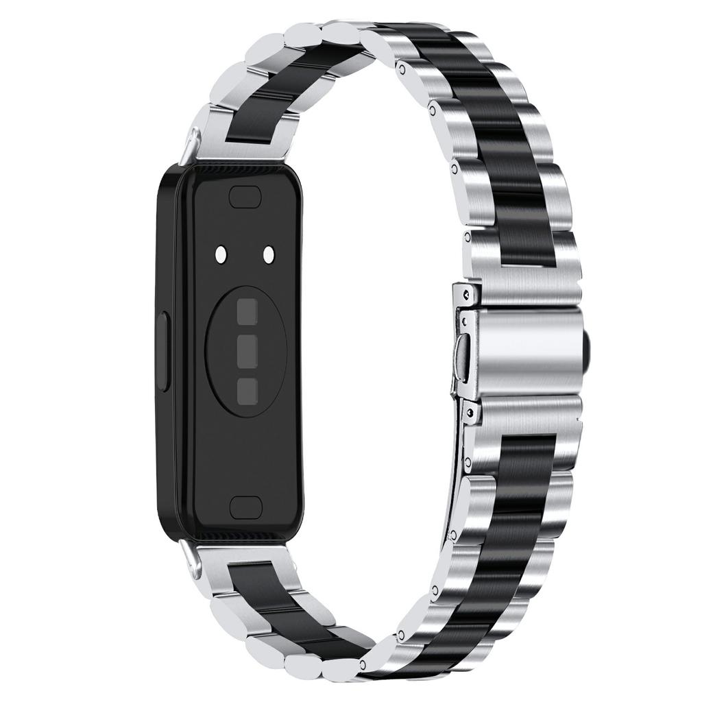 Colored Watch Band for Huawei Band 10/9/8 Stainless Steel 3-Bead Metal Strap