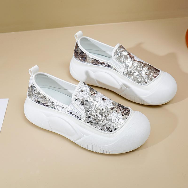 Женские повседневные лоферы на массивной платформе с блестками, легкие дышащие прогулочные туфли без шнуровки на плоской подошве, теннисные кроссовки, модельные туфли на плоской подошве для женщин