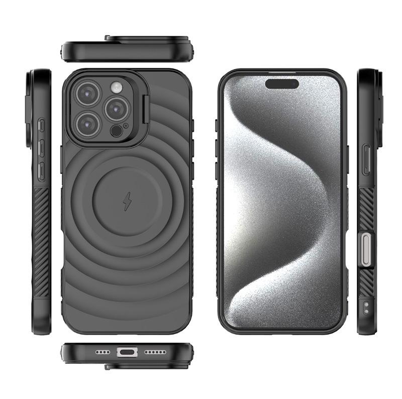 Wave Pattern iPhone 17 Pro Max Case with Magnetic Lens Holder, Apple 16/15 Compatible, Drop-Proof, Cross-Border Design