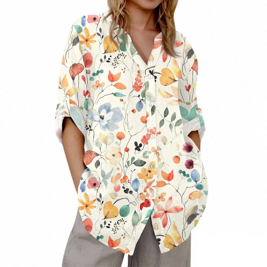 Женский кардиган с V-образным вырезом и рукавом 3/4 с принтом