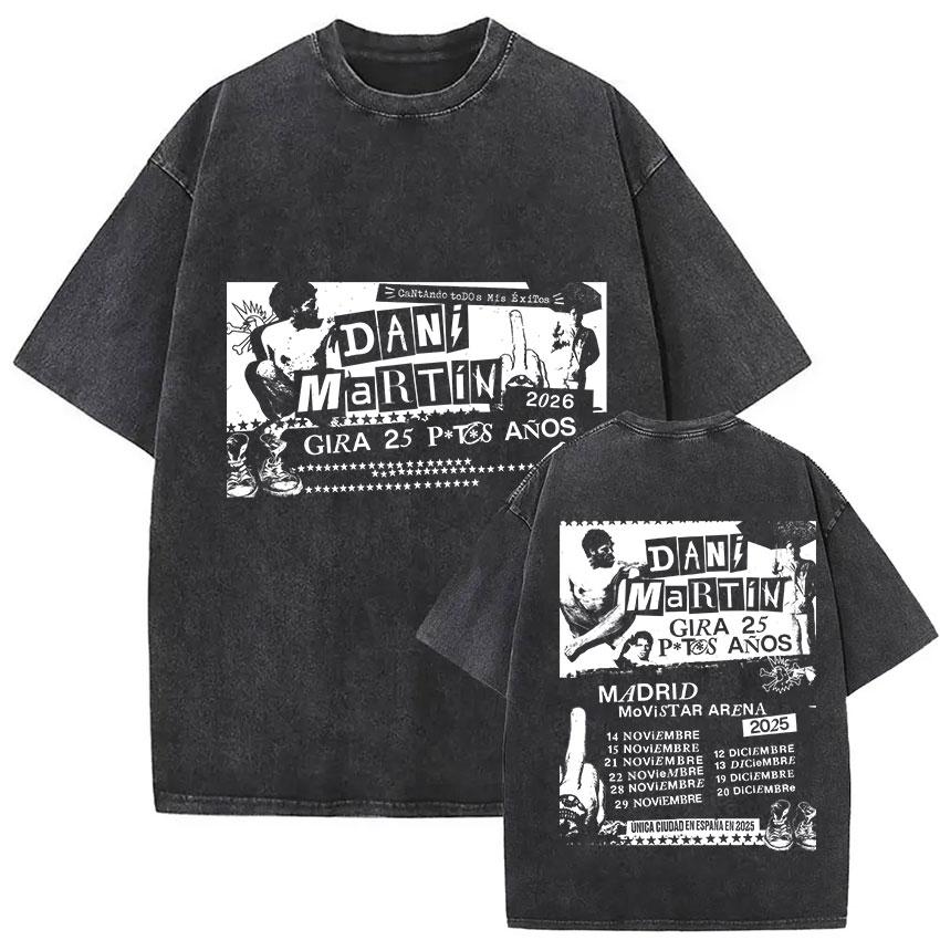Rapper Dani Martin Lo Que Me De La Gana Tour Vintage Washed T Shirts Men Women Pop Fans Fashion Clothing Oversized Tshirt