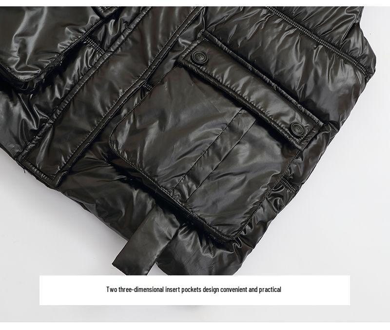 Глянцевый пуховый жилет без стирки для женщин - Осень/Зима, воротник-стойка, без рукавов, модная верхняя одежда