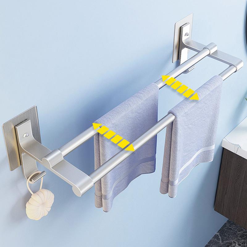 Вешалка для полотенец на стену в ванной без сверления, двухстержневая, алюминиевая, самоклеящаяся, держатель для полотенец, органайзер для ванной комнаты, рельс для хранения